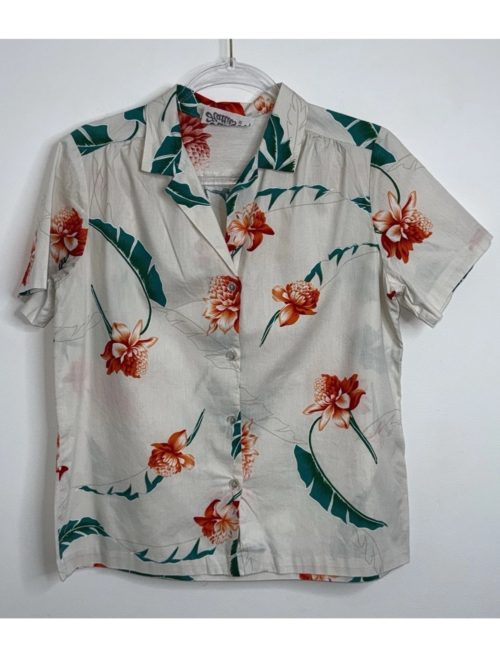 Vintage Hilo Hattie Hawaiian Shirt Women Medium White Aloha Made Hawaii Tropical